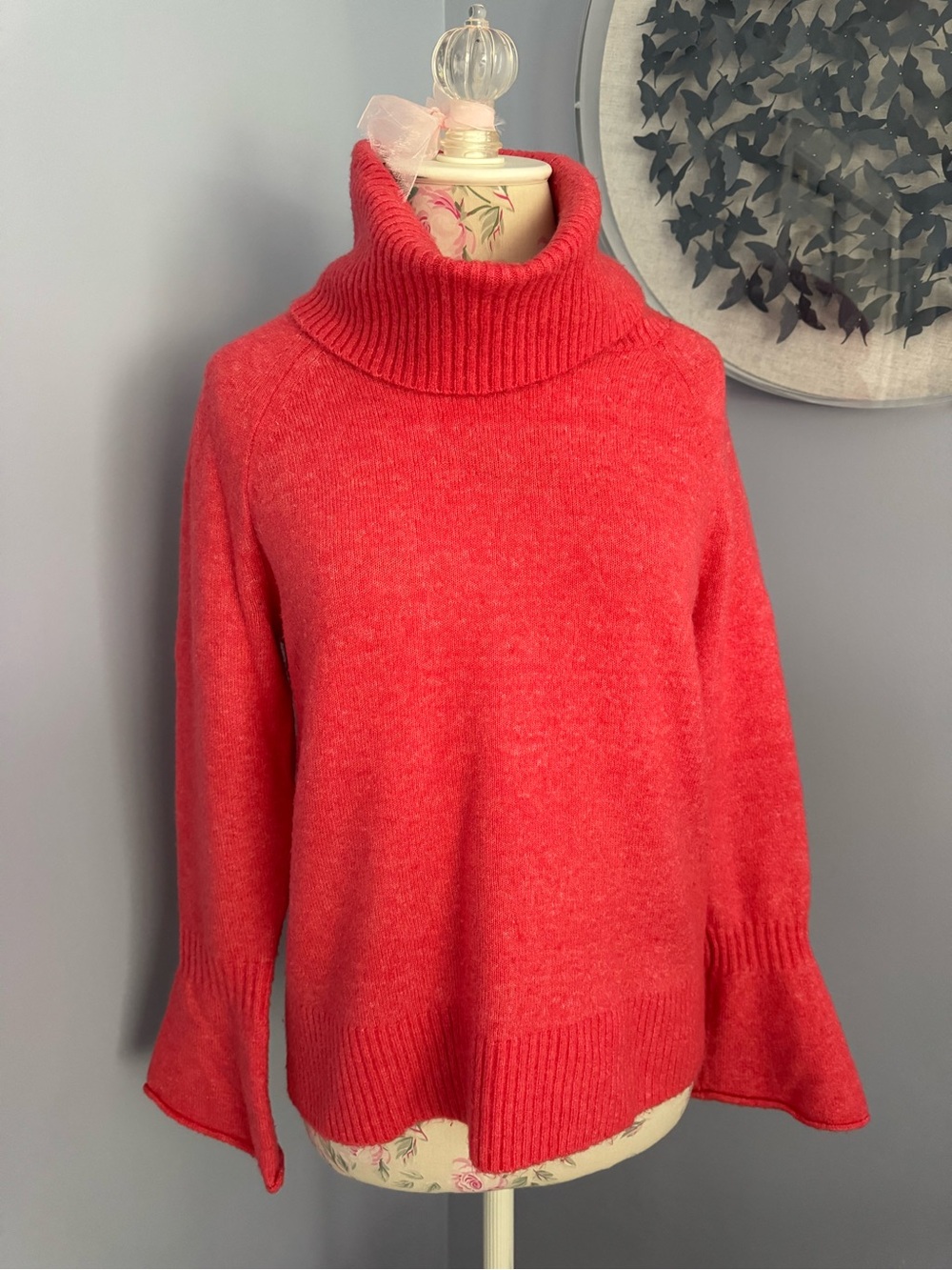 LOFT Coral Turtleneck Bell Sleeve Sweater